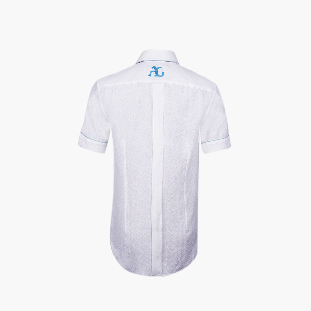 White & Light Blue Short Sleeves Portofino Shirt - AG25S1HAS06