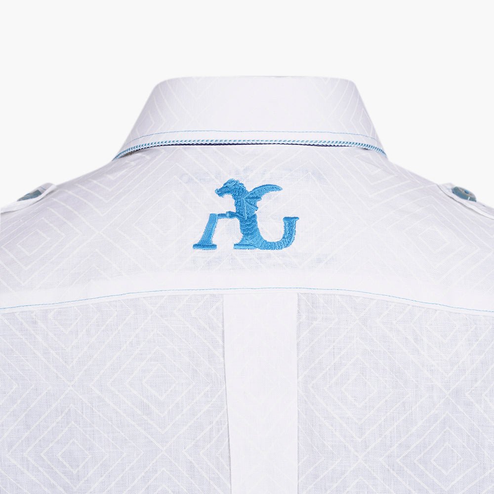 White & Light Blue Short Sleeves Portofino Shirt - Angelo Galasso - Luxury Italian Menswear London
