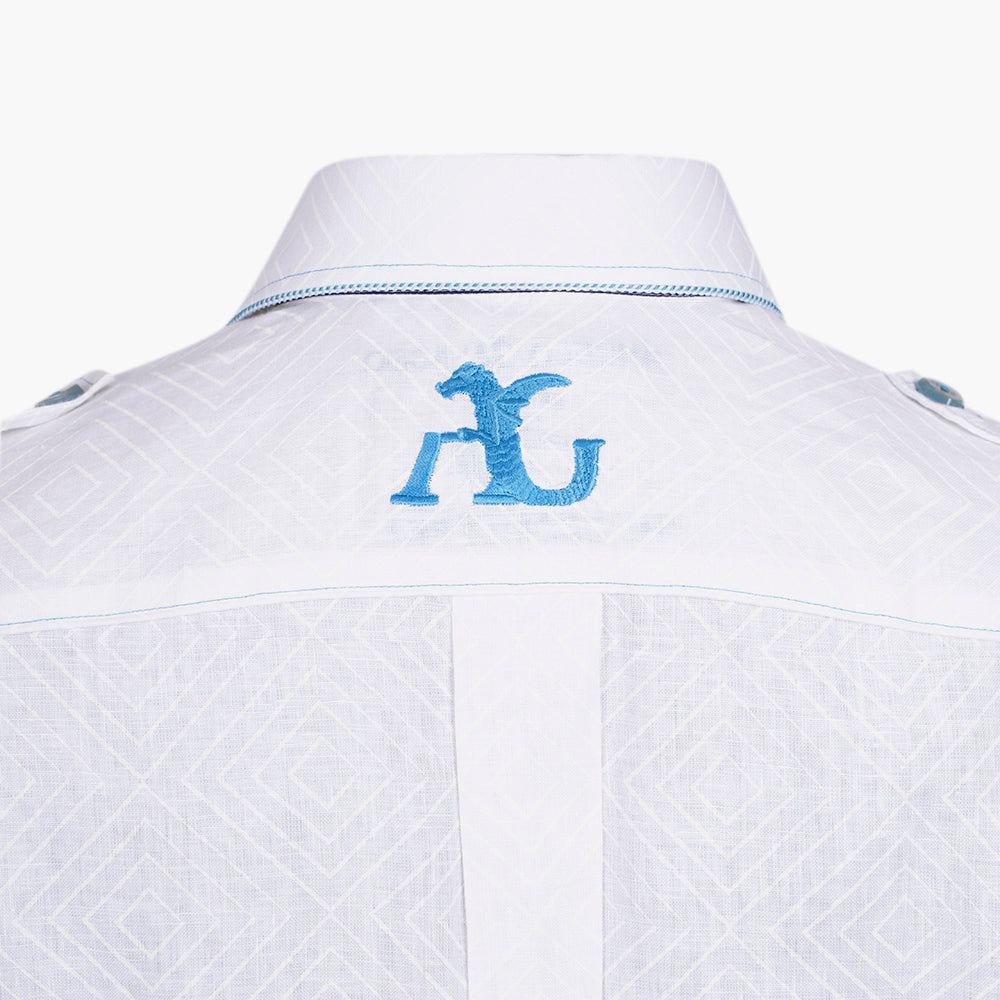 White & Light Blue Short Sleeves Portofino Shirt - AG25S1HAS06