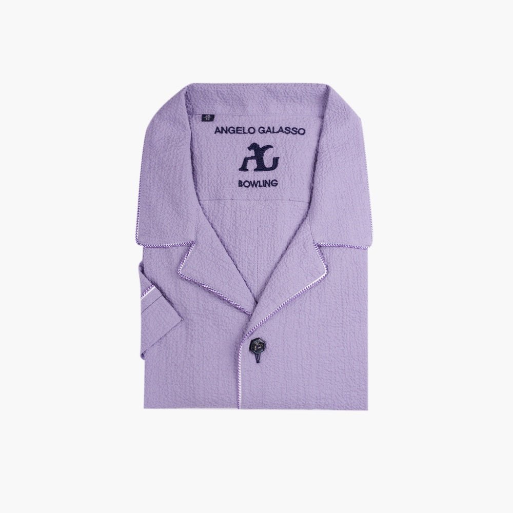 Lilac Short Sleeves Bowling Shirt - Angelo Galasso - Luxury Italian Menswear London