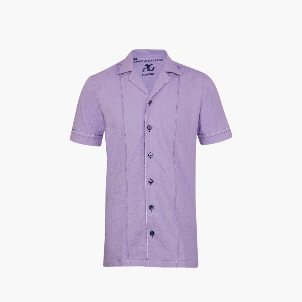 Lilac Short Sleeves Bowling Shirt - Angelo Galasso - Luxury Italian Menswear London