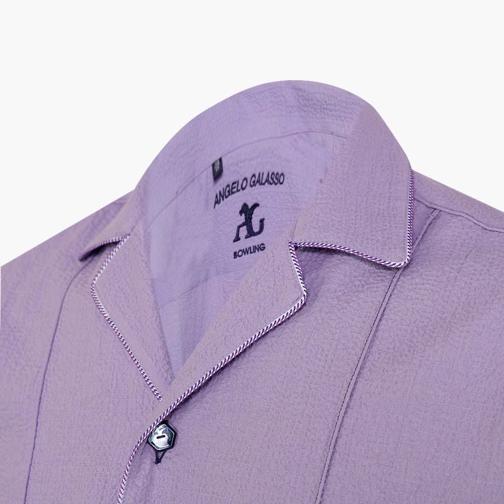 Lilac Short Sleeves Bowling Shirt - Angelo Galasso - Luxury Italian Menswear London