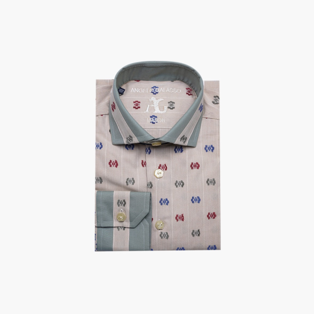 Beige & Olive Green Fil Coupe Mason Shirt - AG25S1HAS09