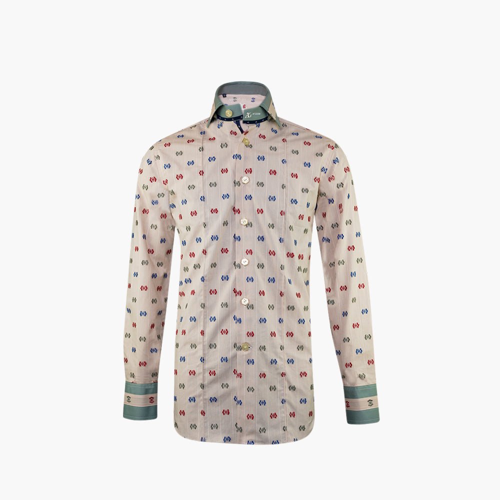 Beige & Olive Green Fil Coupe Mason Shirt - Angelo Galasso - Luxury Italian Menswear London
