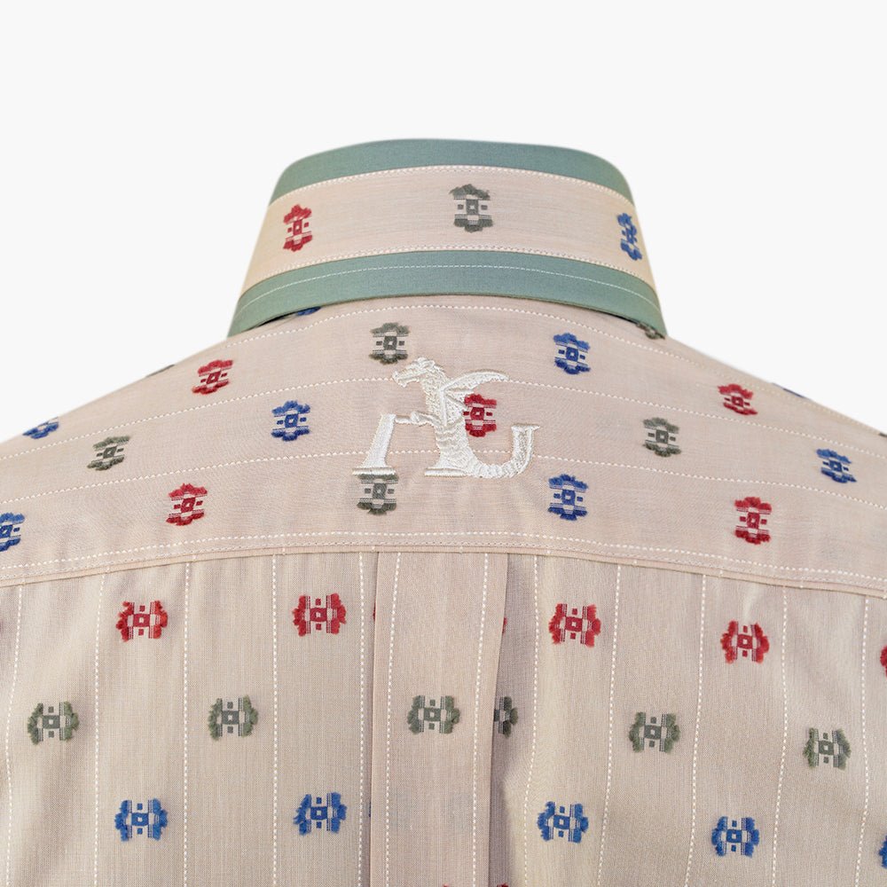 Beige & Olive Green Fil Coupe Mason Shirt - Angelo Galasso - Luxury Italian Menswear London