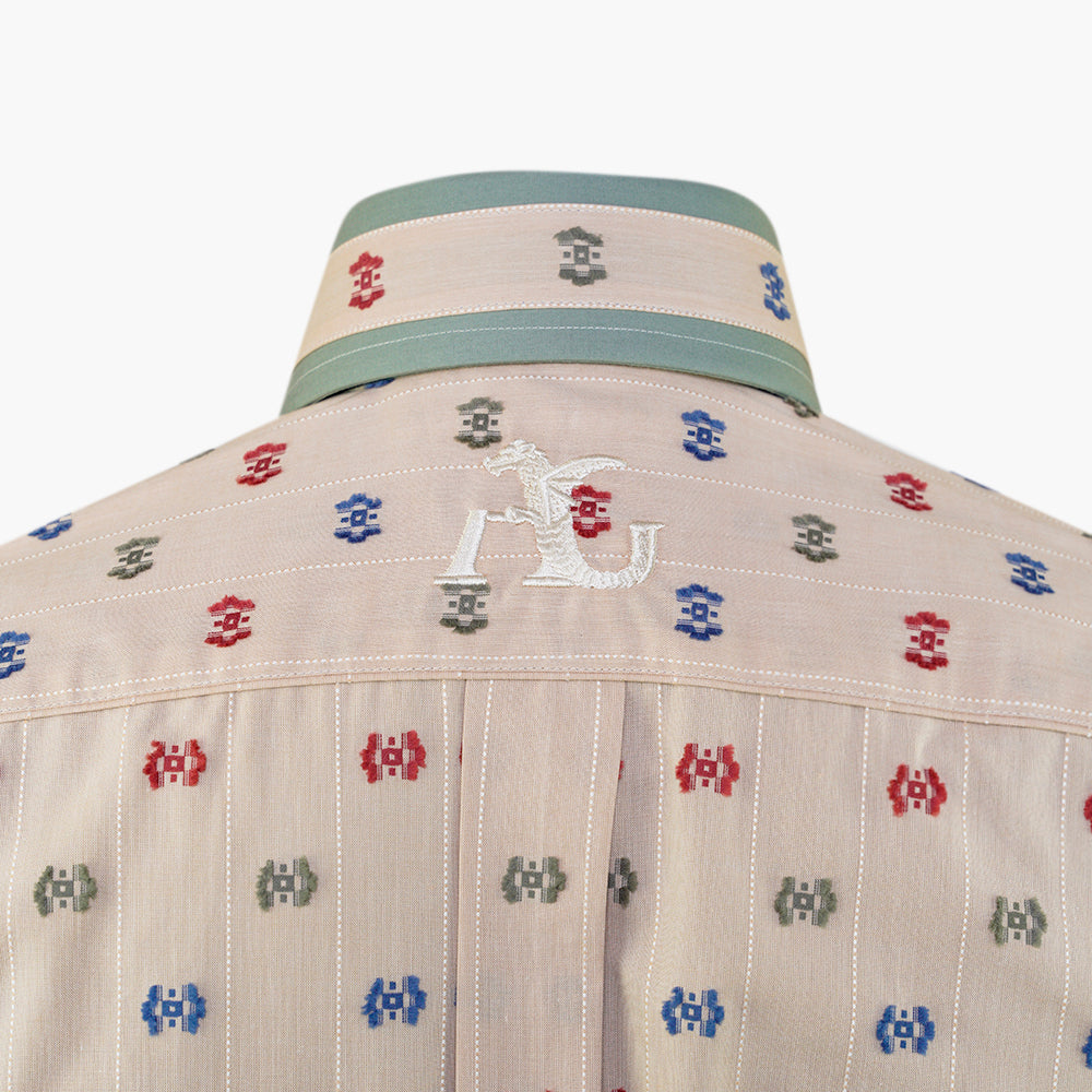 Beige & Olive Green Fil Coupe Mason Shirt - AG25S1HAS09