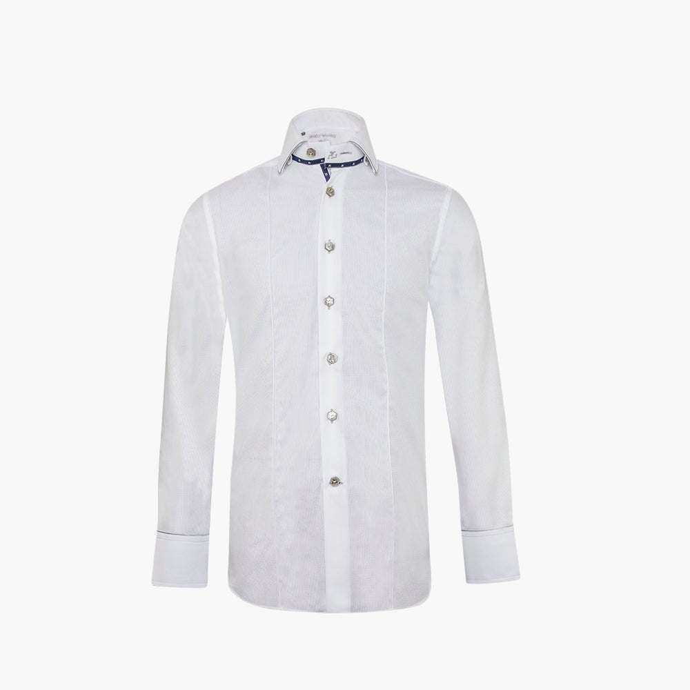 White & Grey Piping Mason Shirt - Angelo Galasso - Luxury Italian Menswear London