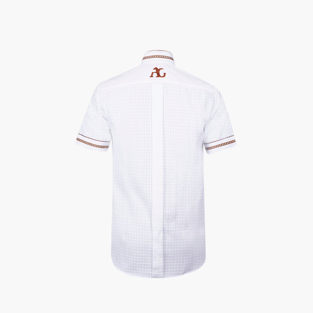 White & Brown Mao Tyrolese Shirt - Angelo Galasso - Luxury Italian Menswear London
