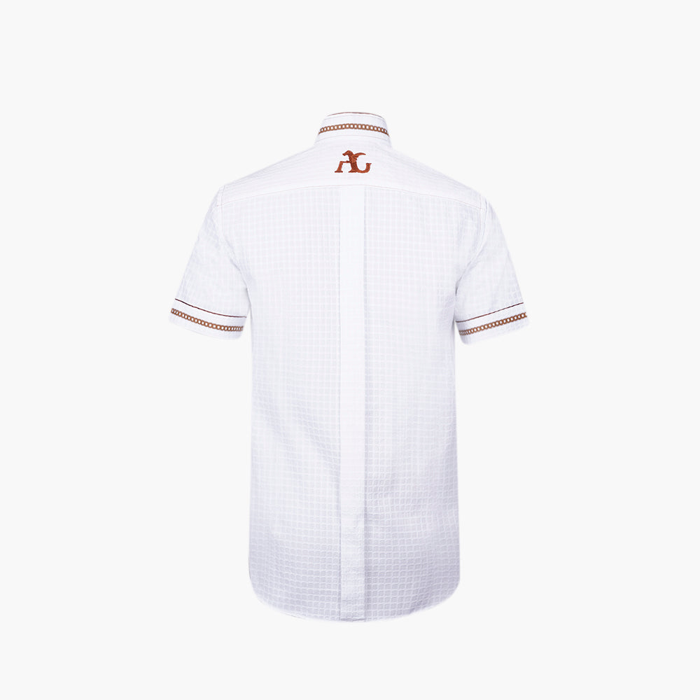 White & Brown Mao Tyrolese Shirt - AG25S1HAS11