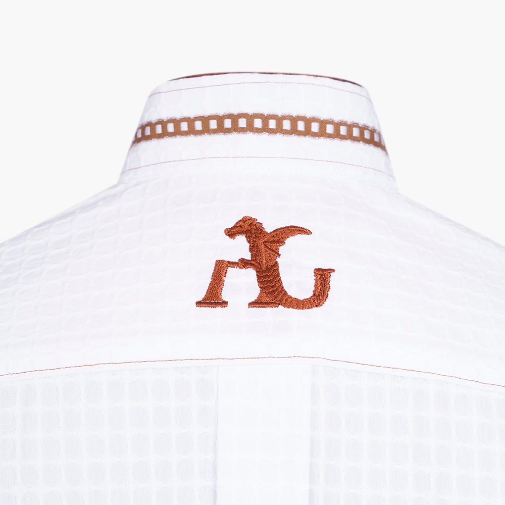 White & Brown Mao Tyrolese Shirt - Angelo Galasso - Luxury Italian Menswear London