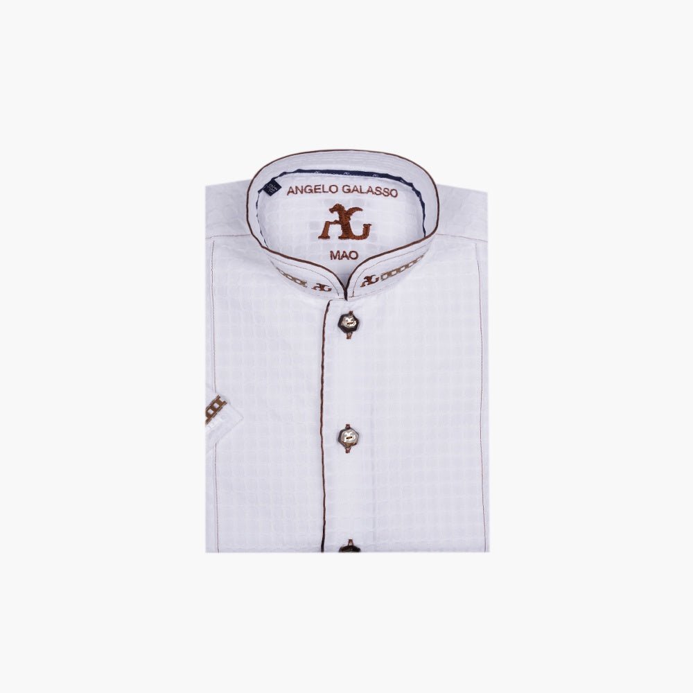 White & Brown Mao Tyrolese Shirt - Angelo Galasso - Luxury Italian Menswear London