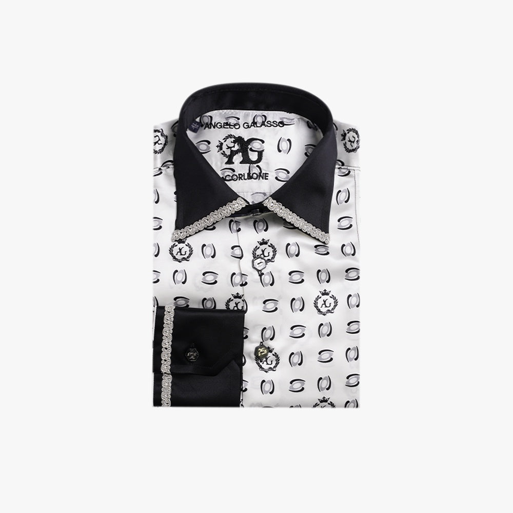 White & Grey AG Alloro Silk Shirt - Angelo Galasso - Luxury Italian Menswear London