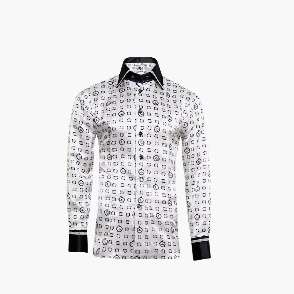 White & Grey AG Alloro Silk Shirt - Angelo Galasso - Luxury Italian Menswear London