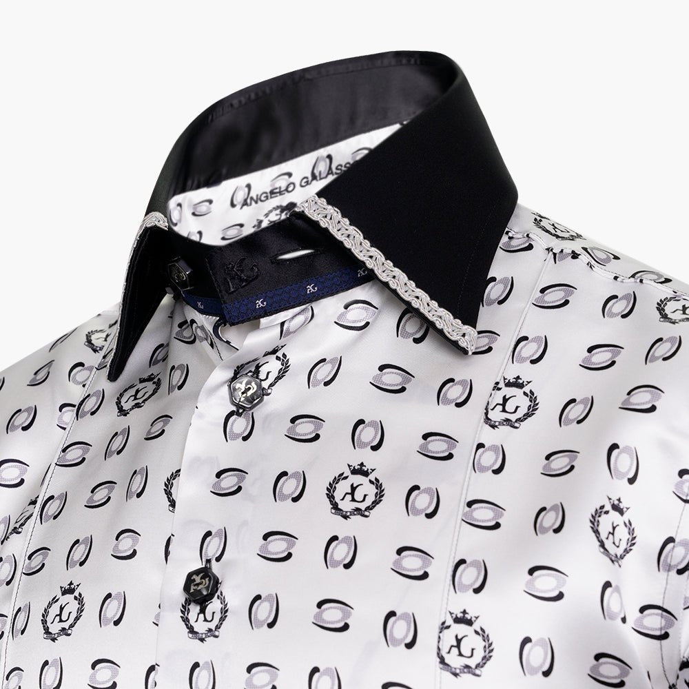 White & Grey AG Alloro Silk Shirt - Angelo Galasso - Luxury Italian Menswear London