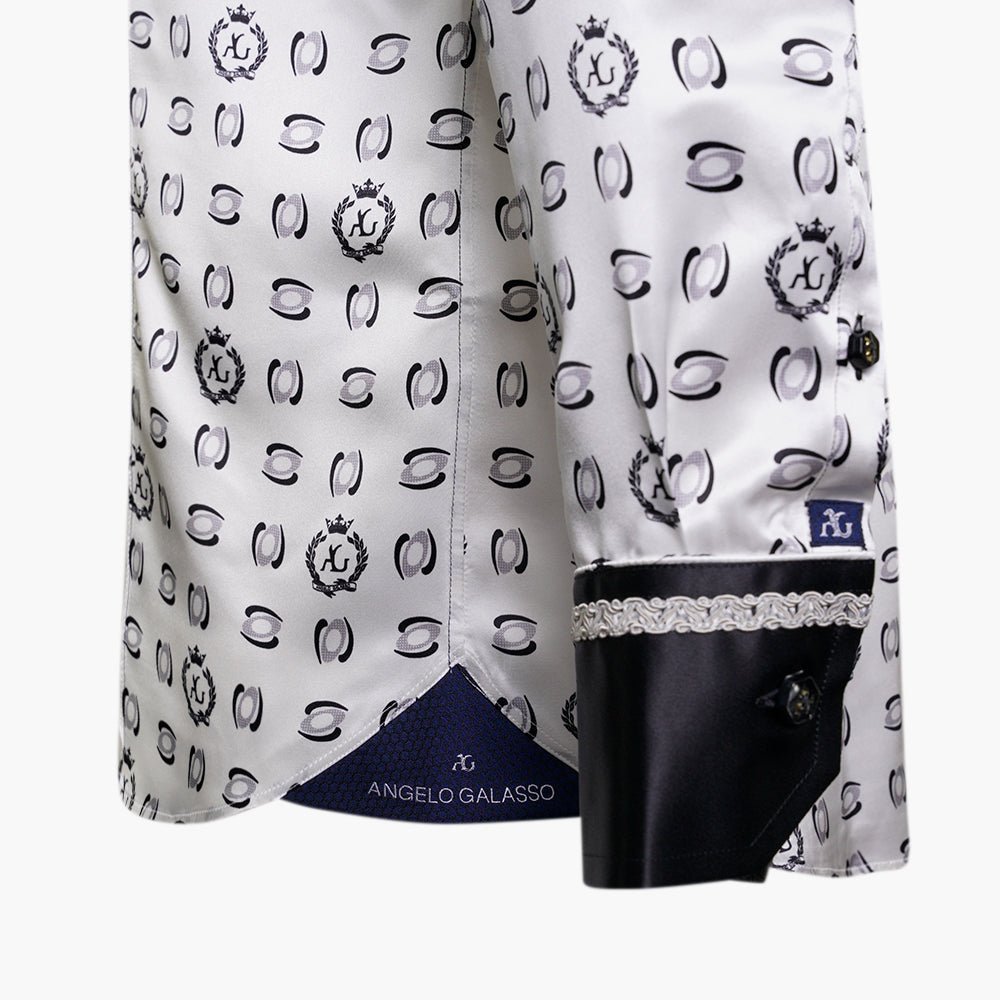 White & Grey AG Alloro Silk Shirt - Angelo Galasso - Luxury Italian Menswear London
