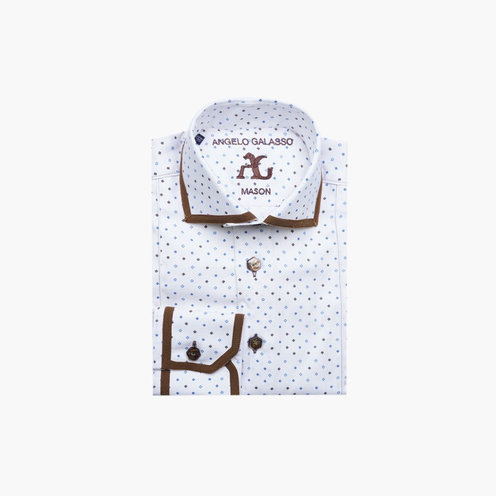 Brown & White Herrigbone Mason Shirt - Angelo Galasso - Luxury Italian Menswear London