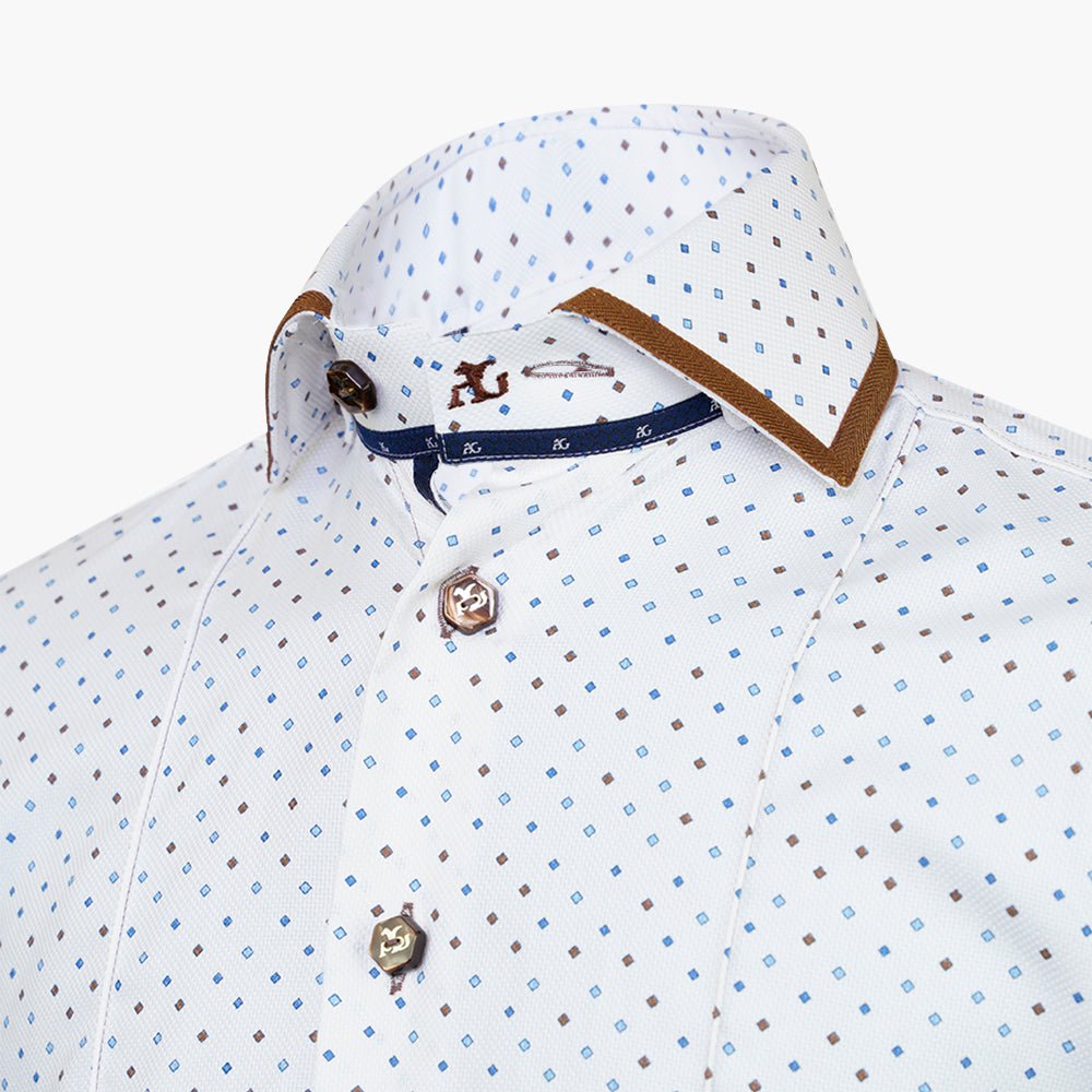 Brown & White Herrigbone Mason Shirt - Angelo Galasso - Luxury Italian Menswear London