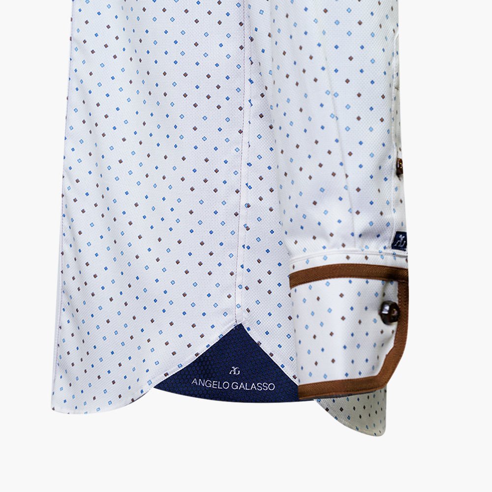 Brown & White Herrigbone Mason Shirt - Angelo Galasso - Luxury Italian Menswear London