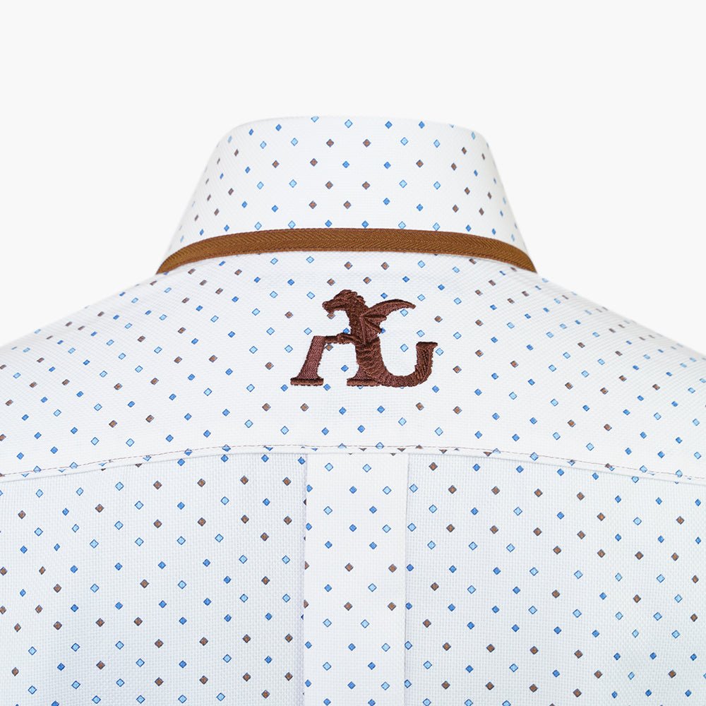 Brown & White Herrigbone Mason Shirt - Angelo Galasso - Luxury Italian Menswear London