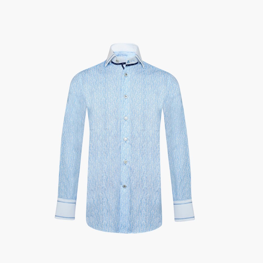 Celeste & White Olympia Mason Shirt - Angelo Galasso - Luxury Italian Menswear London