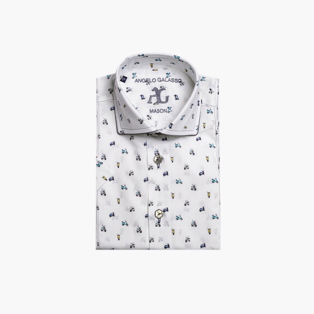 White Vespa Short Sleeves Mason Shirt - Angelo Galasso - Luxury Italian Menswear London