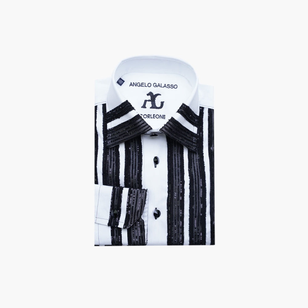 Black & White Paillettes Striped Corleone Shirt -