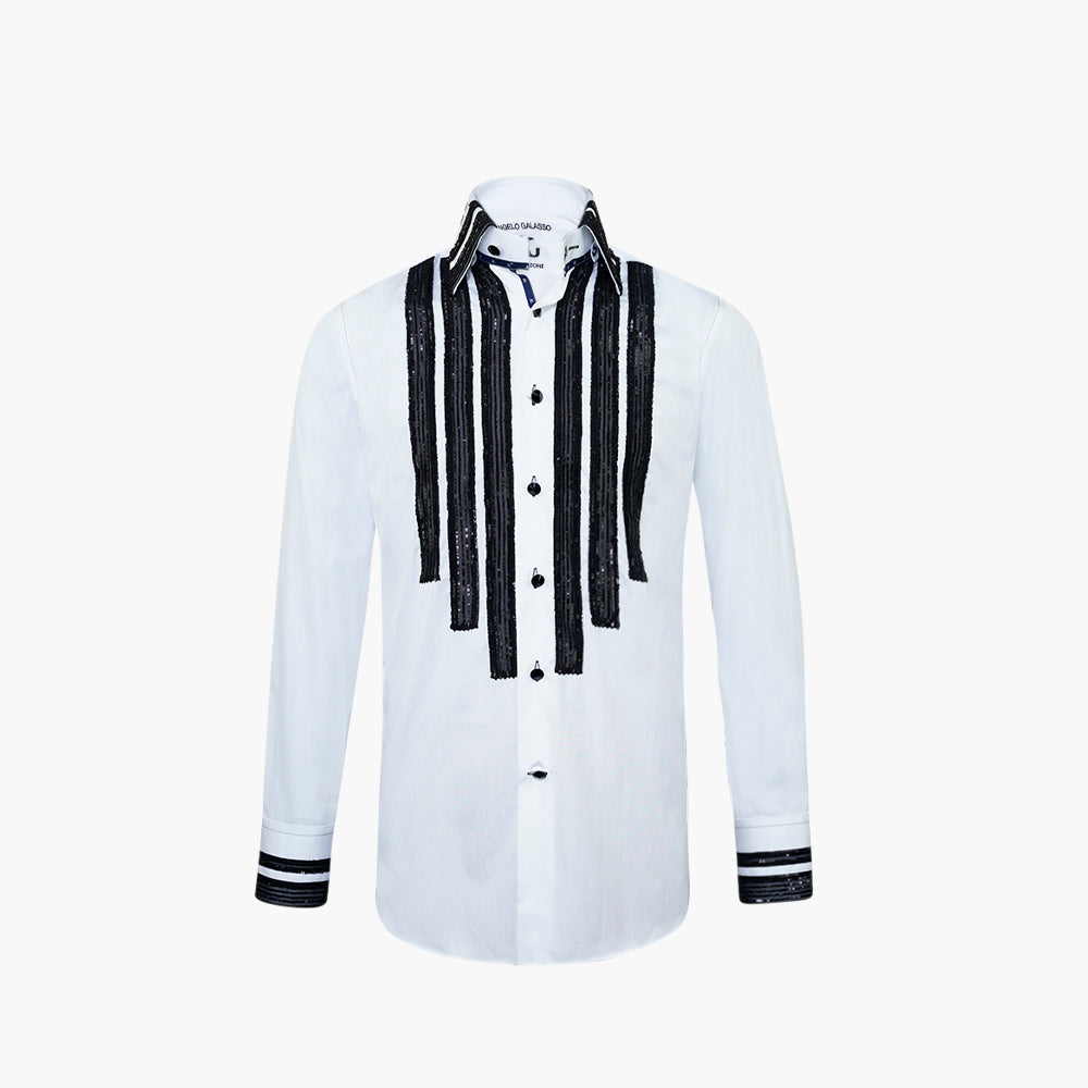 Black & White Paillettes Striped Corleone Shirt -