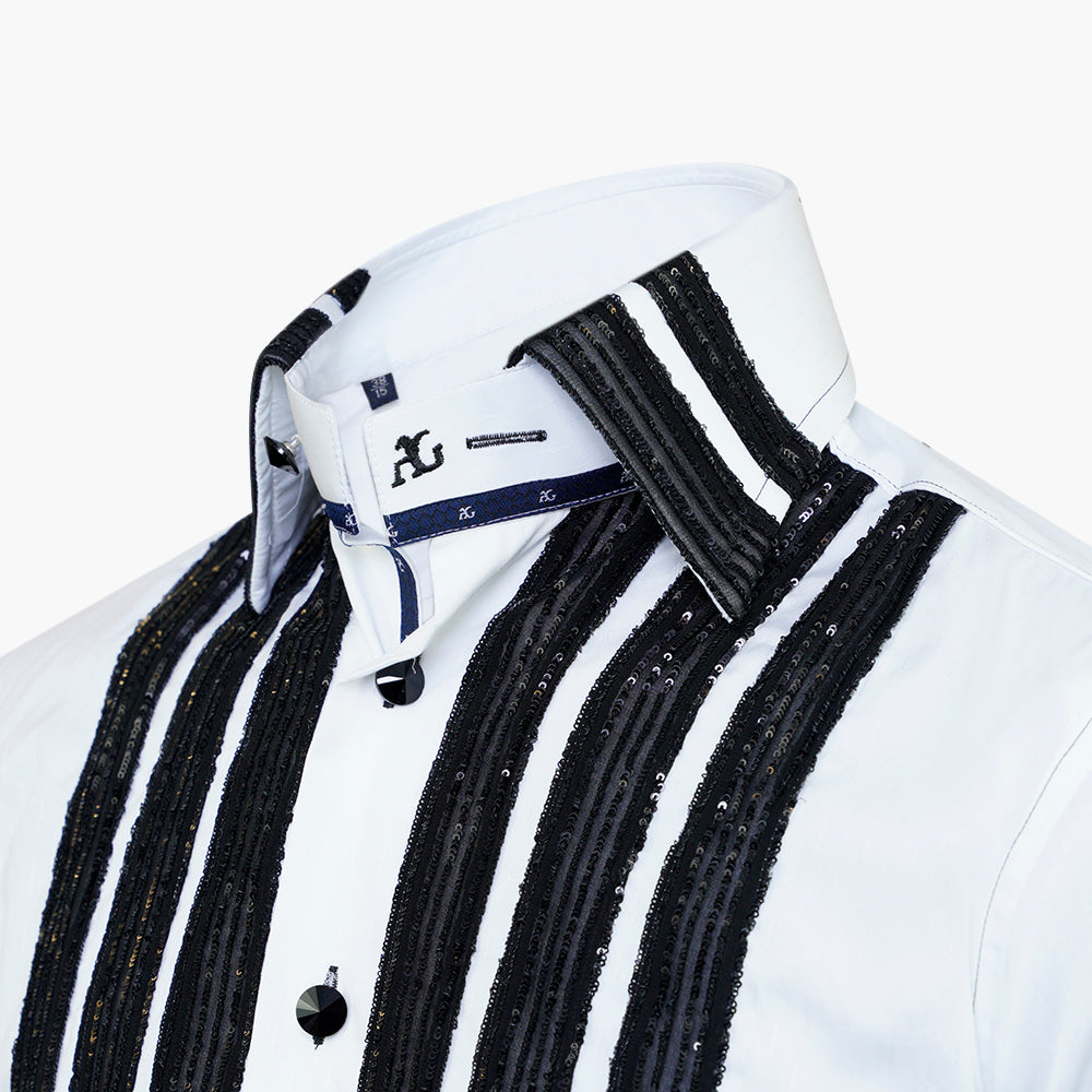 Black & White Paillettes Striped Corleone Shirt -