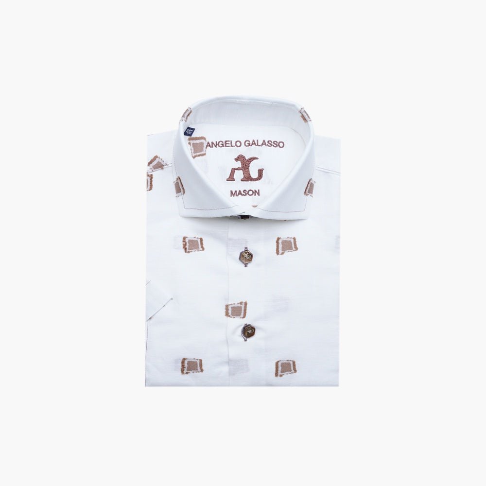 White & Brown Camogli Fil Coupe Mason Shirt - Angelo Galasso - Luxury Italian Menswear London