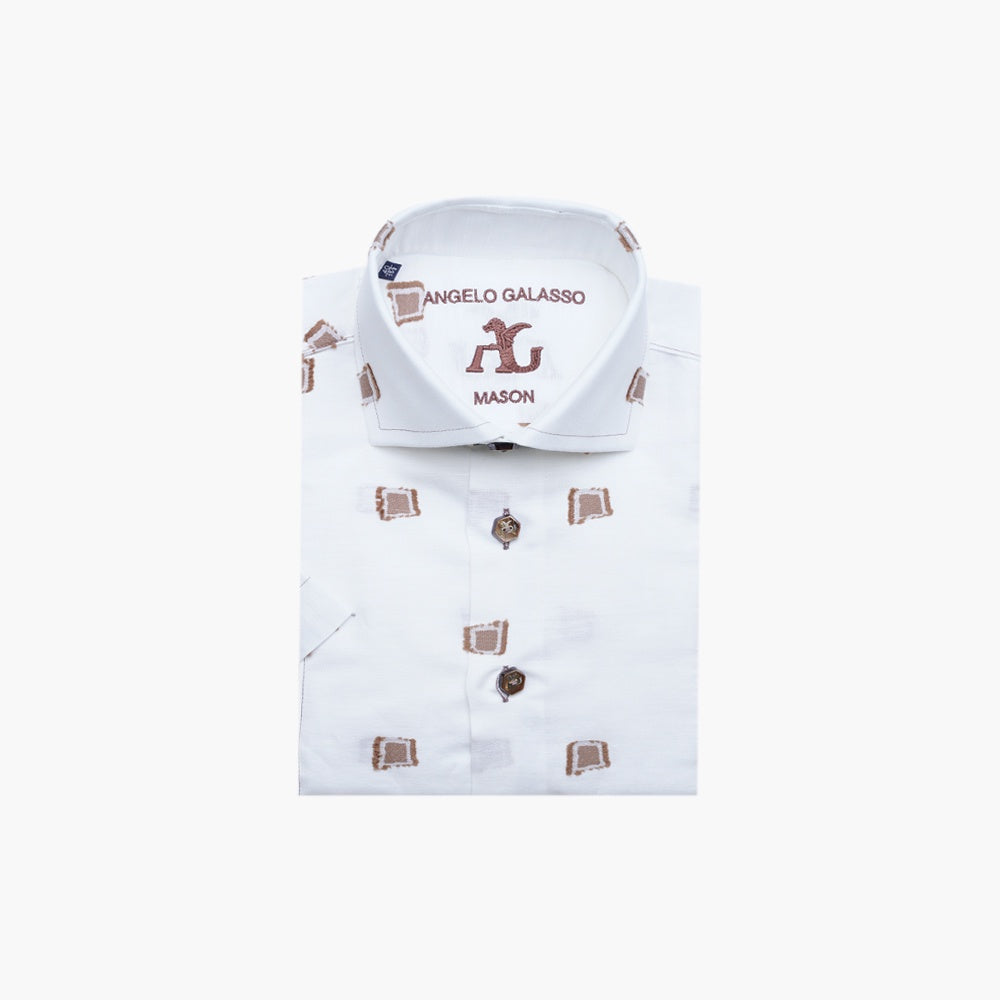 White & Brown Camogli Fil Coupe Mason Shirt - AG25S1HAS20