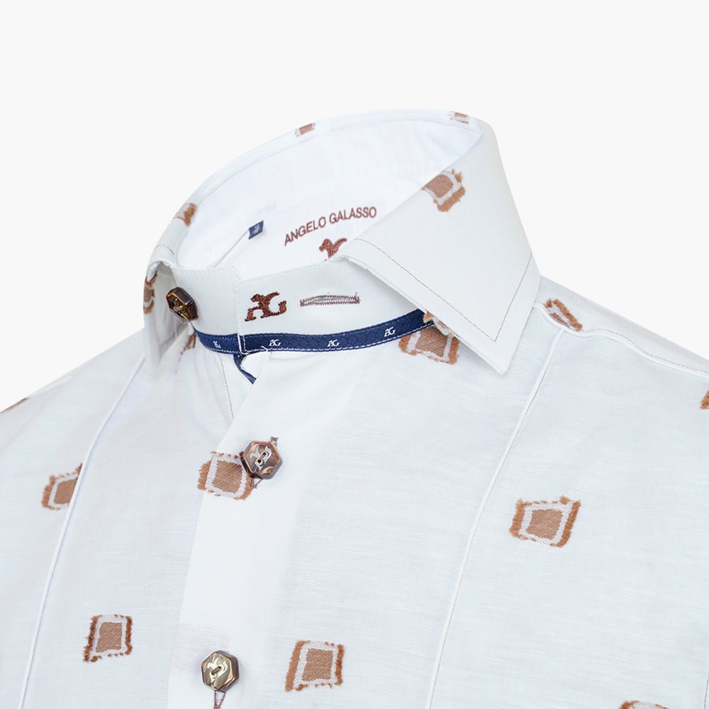 White & Brown Camogli Fil Coupe Mason Shirt - Angelo Galasso - Luxury Italian Menswear London