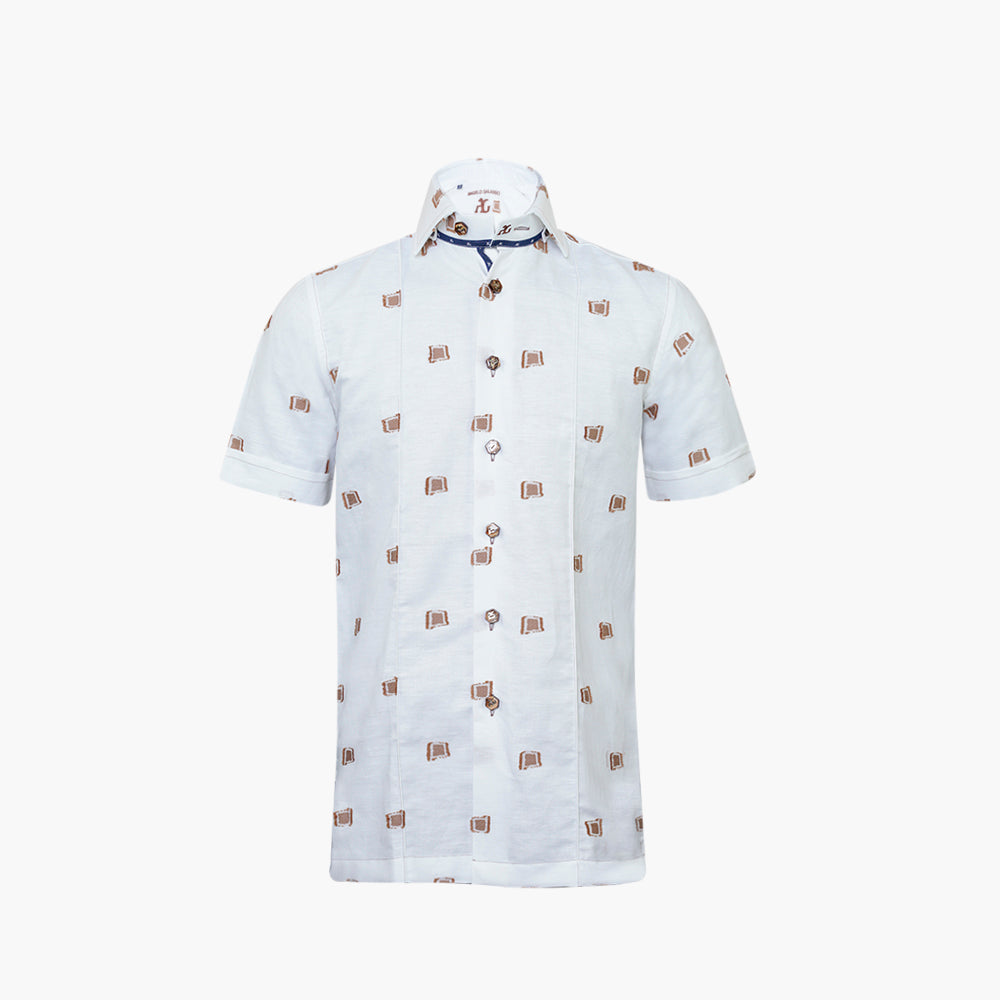 White & Brown Camogli Fil Coupe Mason Shirt - AG25S1HAS20