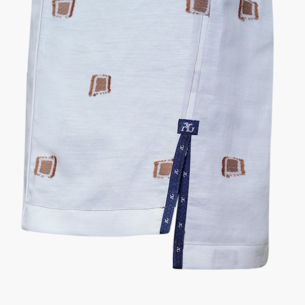 White & Brown Camogli Fil Coupe Mason Shirt - Angelo Galasso - Luxury Italian Menswear London