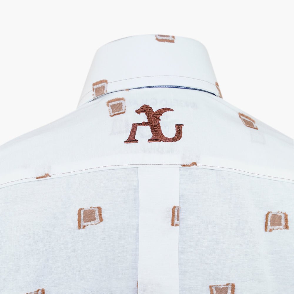 White & Brown Camogli Fil Coupe Mason Shirt - Angelo Galasso - Luxury Italian Menswear London