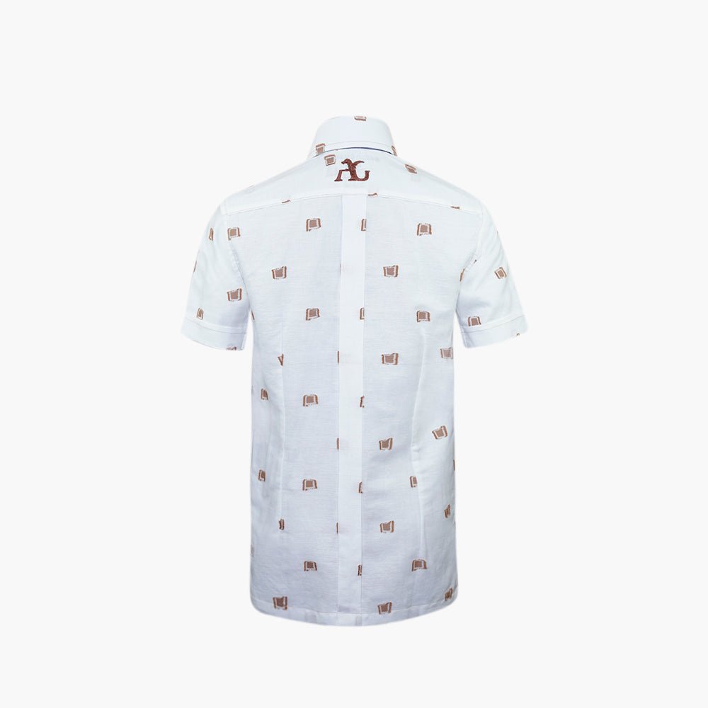 White & Brown Camogli Fil Coupe Mason Shirt - Angelo Galasso - Luxury Italian Menswear London
