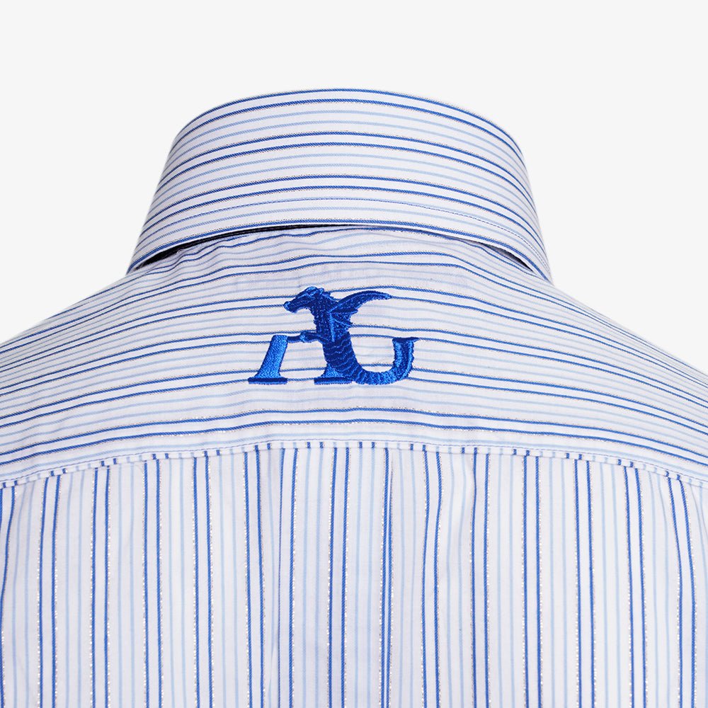 White & Blue Striped Silver Corleone Shirt - Angelo Galasso - Luxury Italian Menswear London