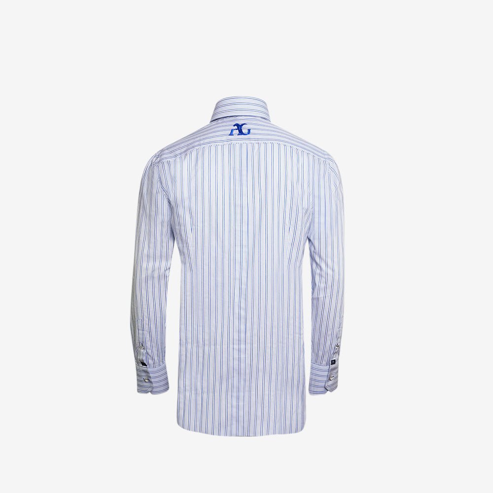 White & Blue Striped Silver Corleone Shirt - Angelo Galasso - Luxury Italian Menswear London