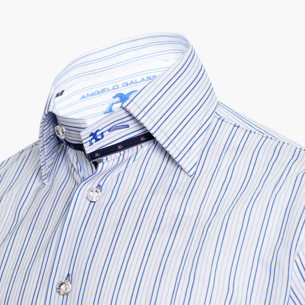 White & Blue Striped Silver Corleone Shirt - AG25S1HAS25
