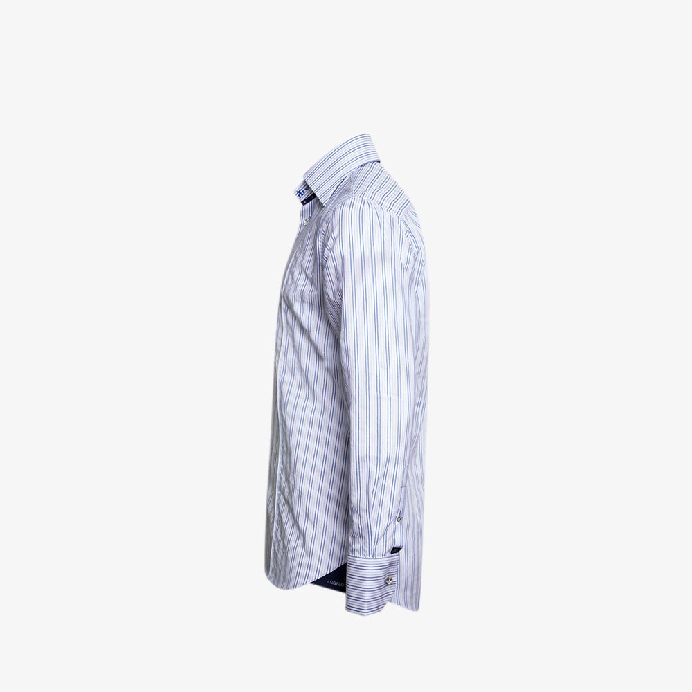 White & Blue Striped Silver Corleone Shirt - Angelo Galasso - Luxury Italian Menswear London