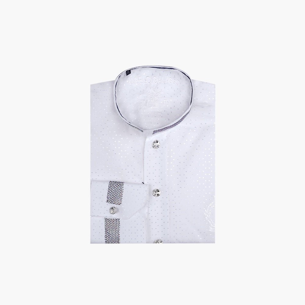 White Jacquard Alloro Strass Mao Shirt - Angelo Galasso - Luxury Italian Menswear London