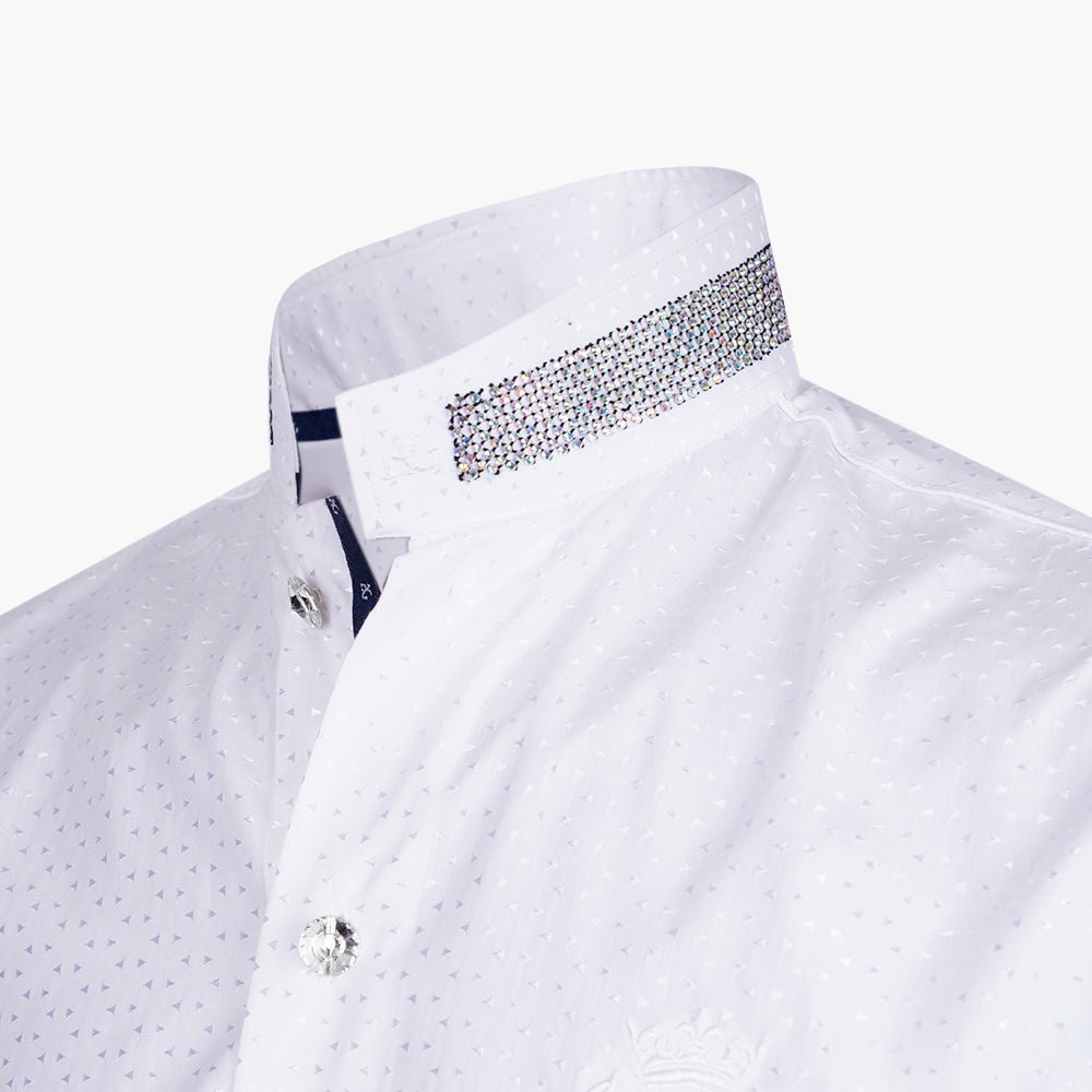 White Jacquard Alloro Strass Mao Shirt - Angelo Galasso - Luxury Italian Menswear London