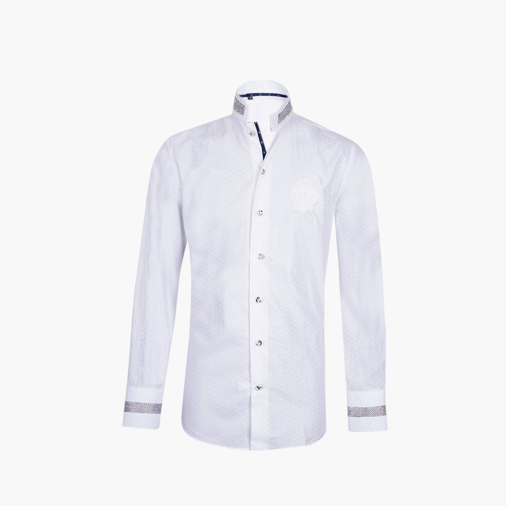 White Jacquard Alloro Strass Mao Shirt - Angelo Galasso - Luxury Italian Menswear London
