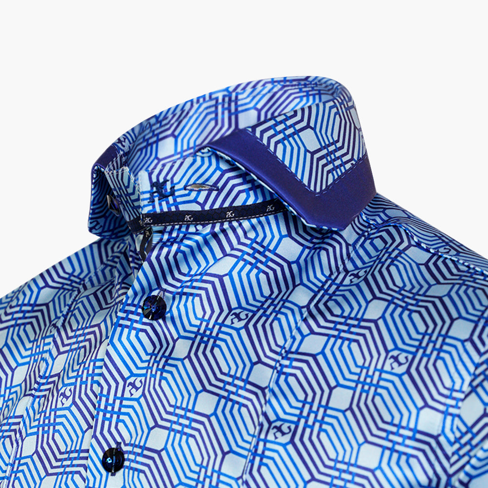 Blue Silk Custom Printed Niki Shirt - AG25S1HAS33
