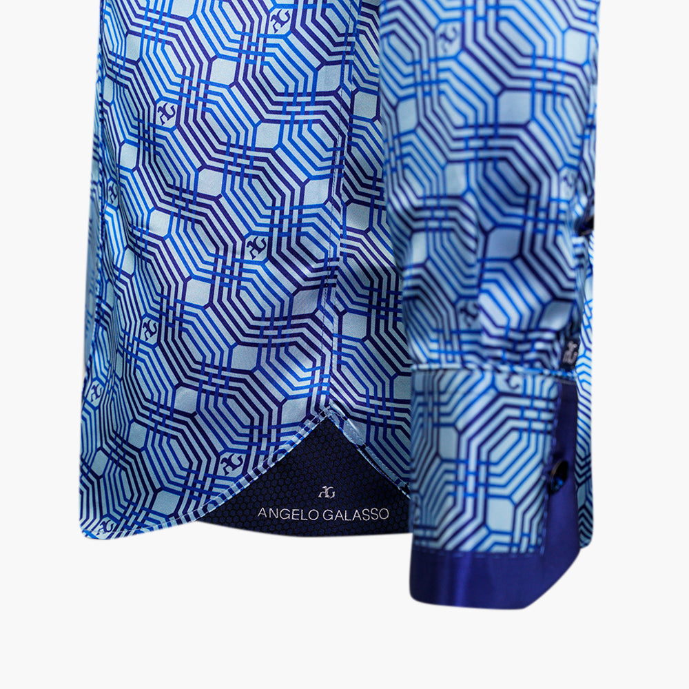 Blue Silk Custom Printed Niki Shirt - AG25S1HAS33