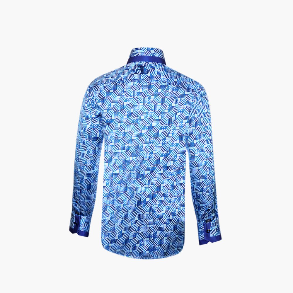 Blue Silk Custom Printed Niki Shirt - Angelo Galasso - Luxury Italian Menswear London