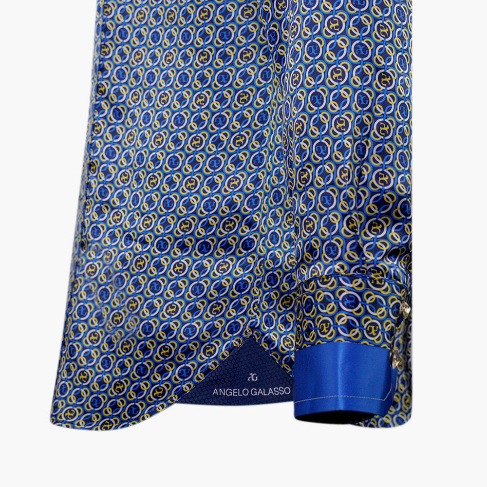 Blue & Yellow Custom print Silk Mason Shirt - Angelo Galasso - Luxury Italian Menswear London