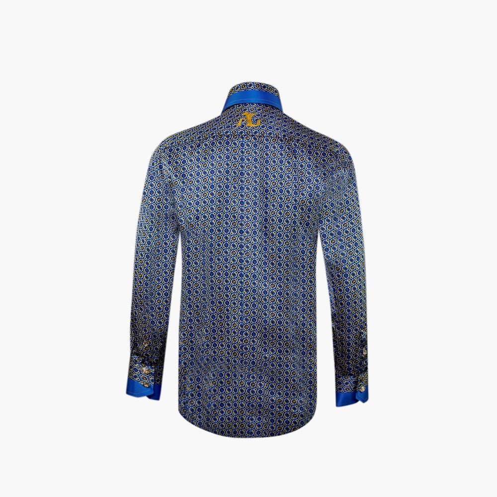 Blue & Yellow Custom print Silk Mason Shirt - Angelo Galasso - Luxury Italian Menswear London