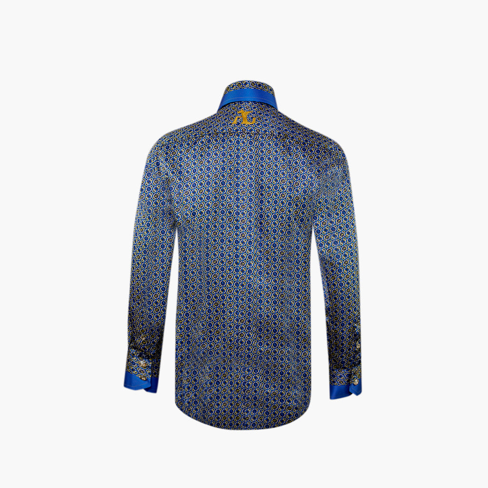 Blue & Yellow Custom print Silk Mason Shirt - AG25S1HAS34