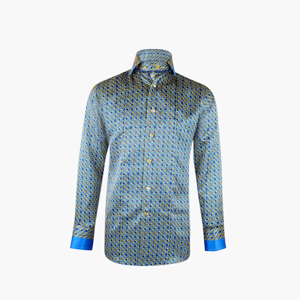 Blue & Yellow Custom print Silk Mason Shirt - AG25S1HAS34
