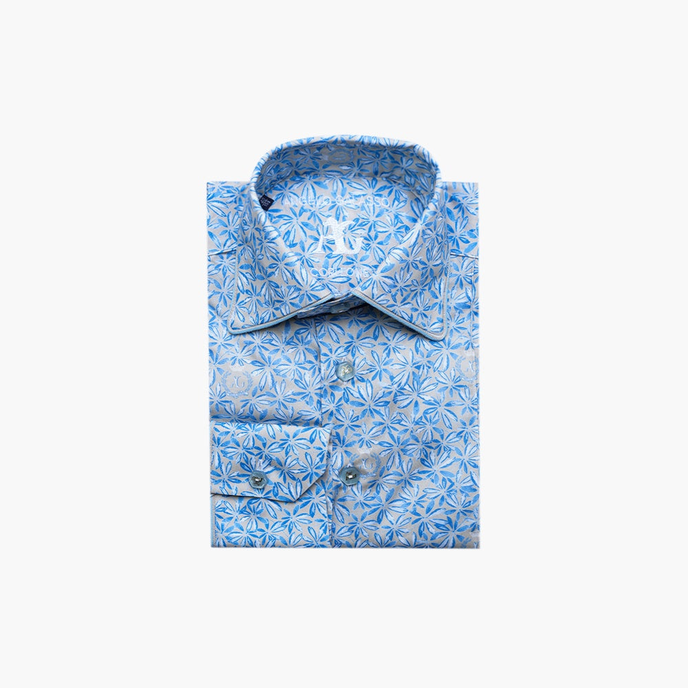 Beige & Celeste Alloro and Flowers Print Corleone Shirt - AG25S1HAS35